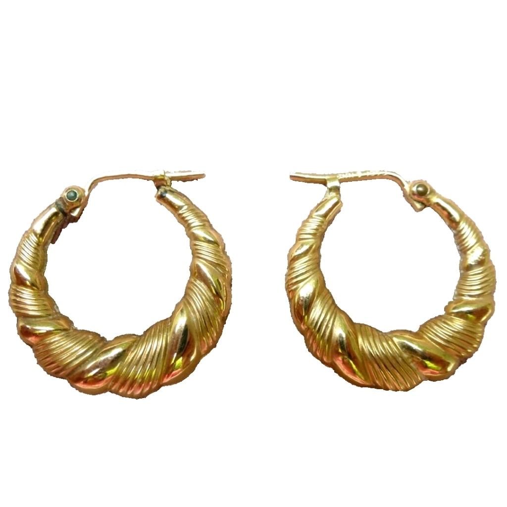 Carla 14k Gold Ribbed Design Hoop Earrings